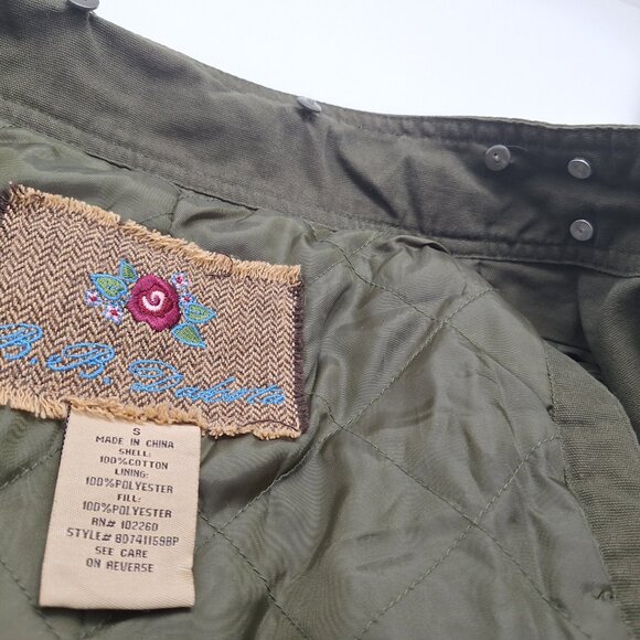 BB Dakota Khaki Quilted Cotton Vest with Detachable Faux Fur Collar Size Small - Picture 11 of 17